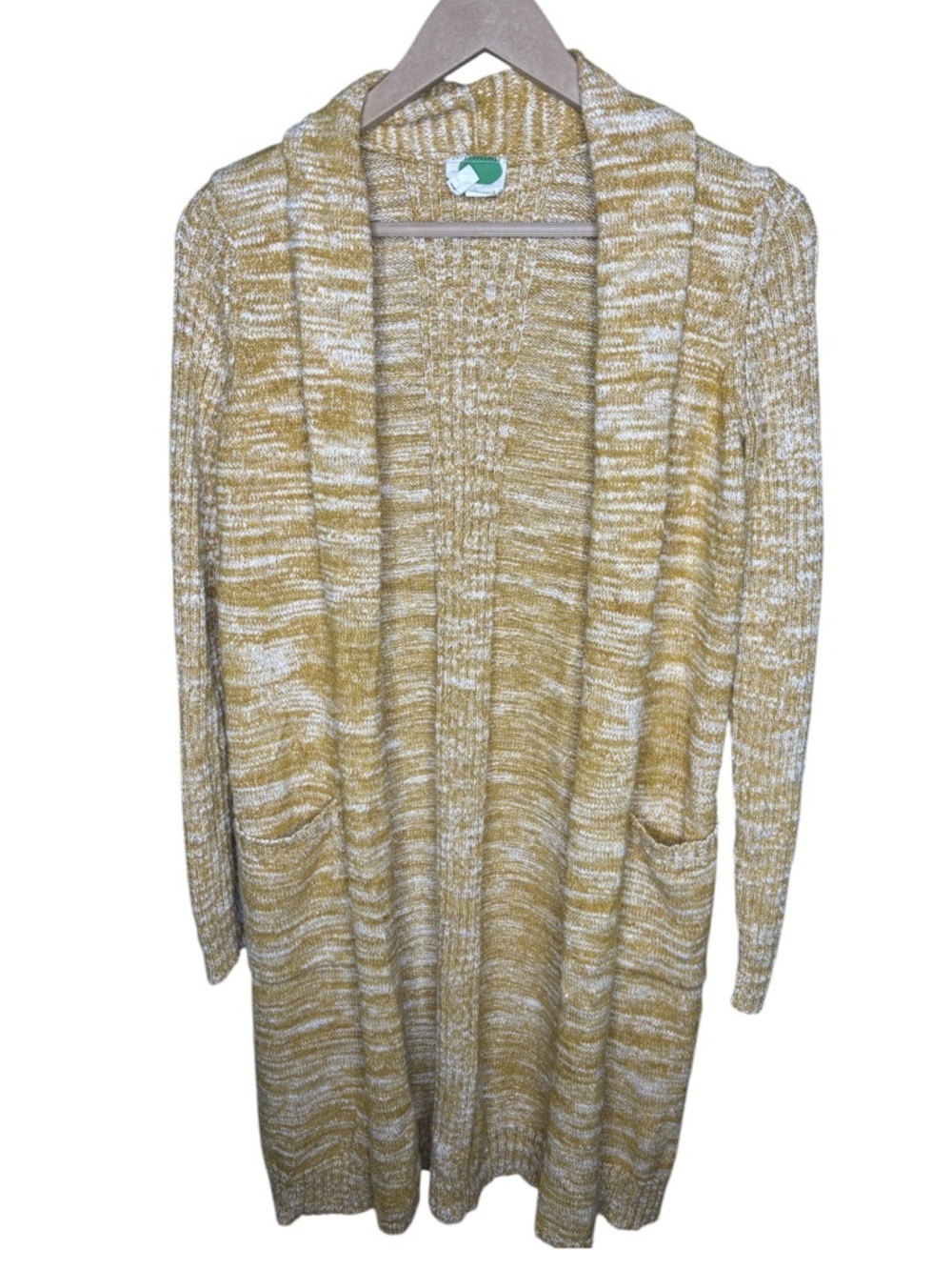 Anthropologie | Mustard Marled Cardigan Sweater | Open Front | Pockets | Size S - Picture 3 of 6